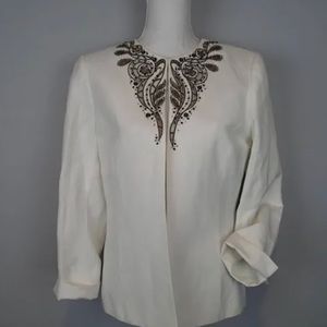 Tahari Blazer | White with Brown Embellishments | Size 2P